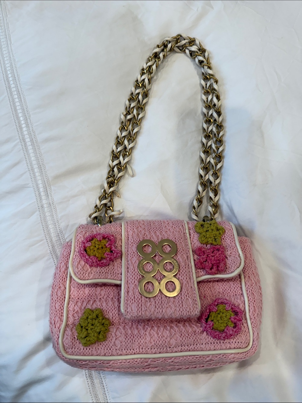 Kooreloo Pink Crochet Floral Chain Shoulder Bag Made in Greece